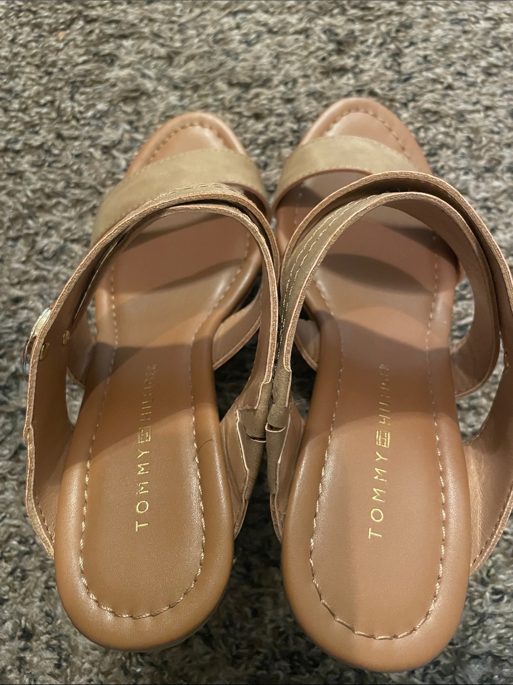 Tommy Hilfiger Tan Crisscross Wedge Slide Sandals - Picture 4 of 5